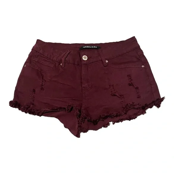 Angel kiss burgundy distressed frayed shorts juniors size 5 - Picture 1 of 5